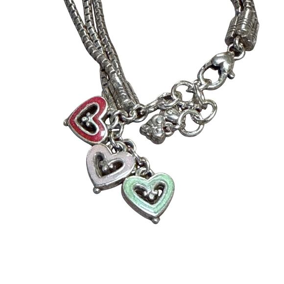 Brighton Enamel Three Open Coated Hearts Three Strand Bracelet - Picture 2 of 7